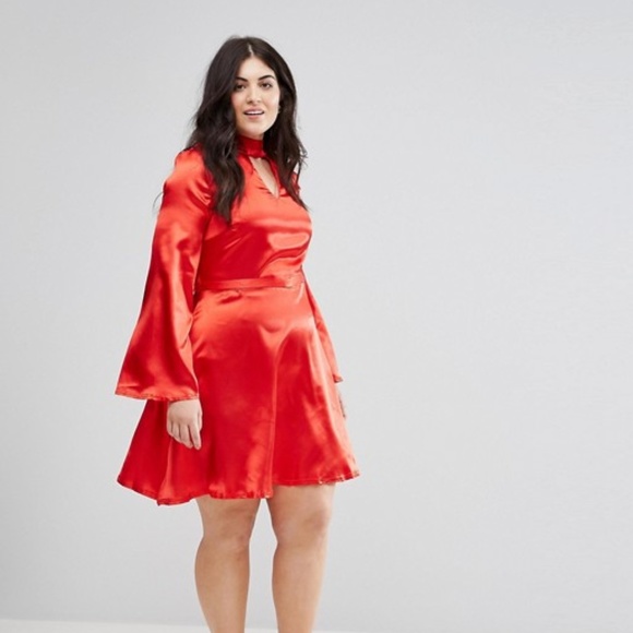 ⛄3x HP⛄NWT ASOS Curve Club L Satin Skater Dress - Picture 3 of 5